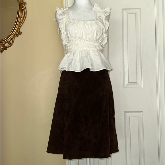 Suede Chocolate Brown Skirt Lined Anne Taylor Loft Size 6P Prairie - Picture 1 of 9
